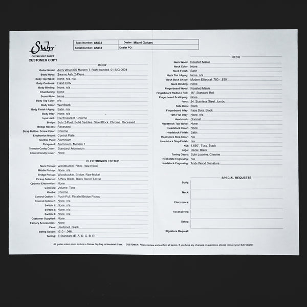 Suhr Andy Wood Signature Series Modern T HH Electric Guitar - War Black (85832)