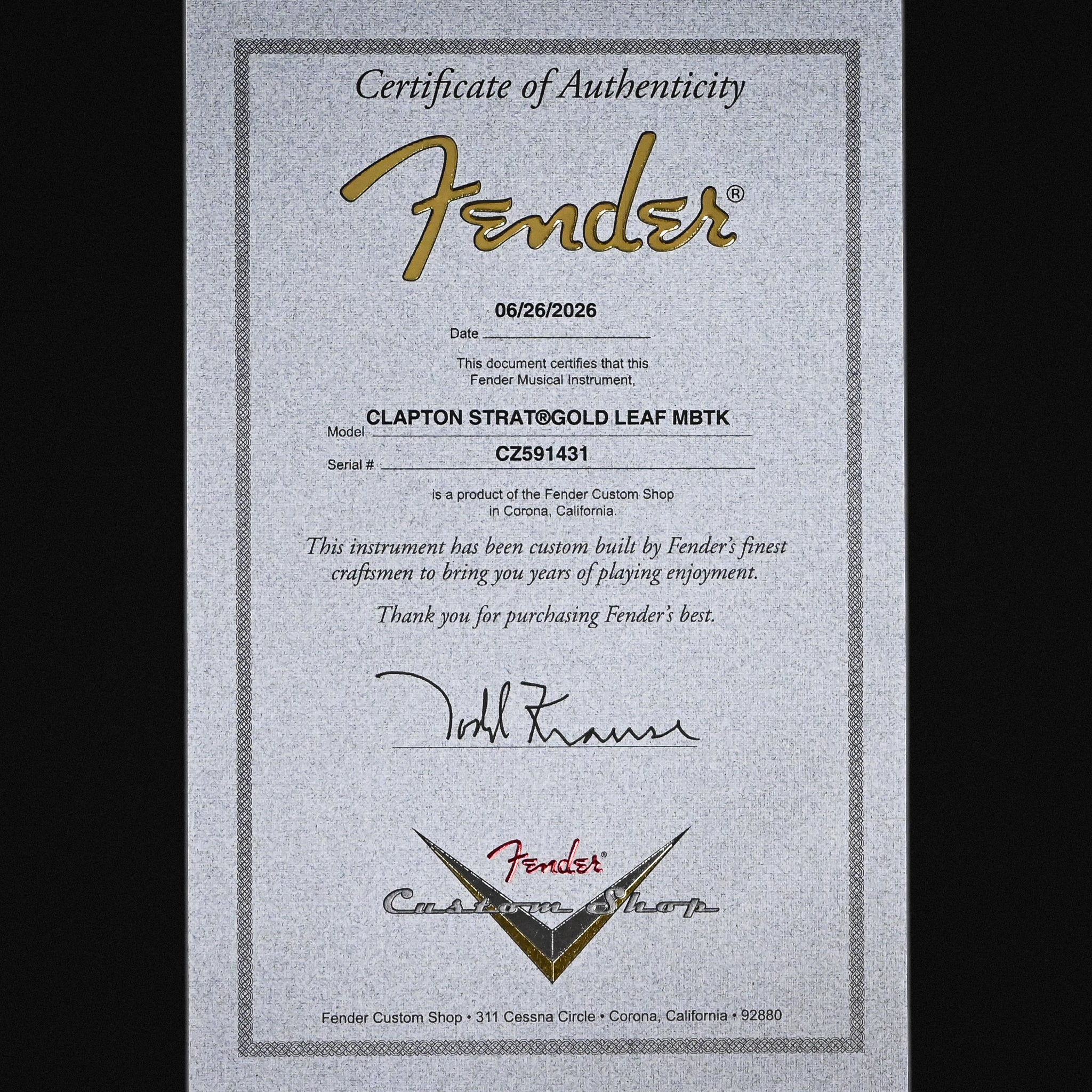 Fender Custom Shop Masterbuilt Todd Krause Eric Clapton Stratocaster AAAAA Flame Maple Neck NOS- Gold Leaf 2026 (CZ591431)