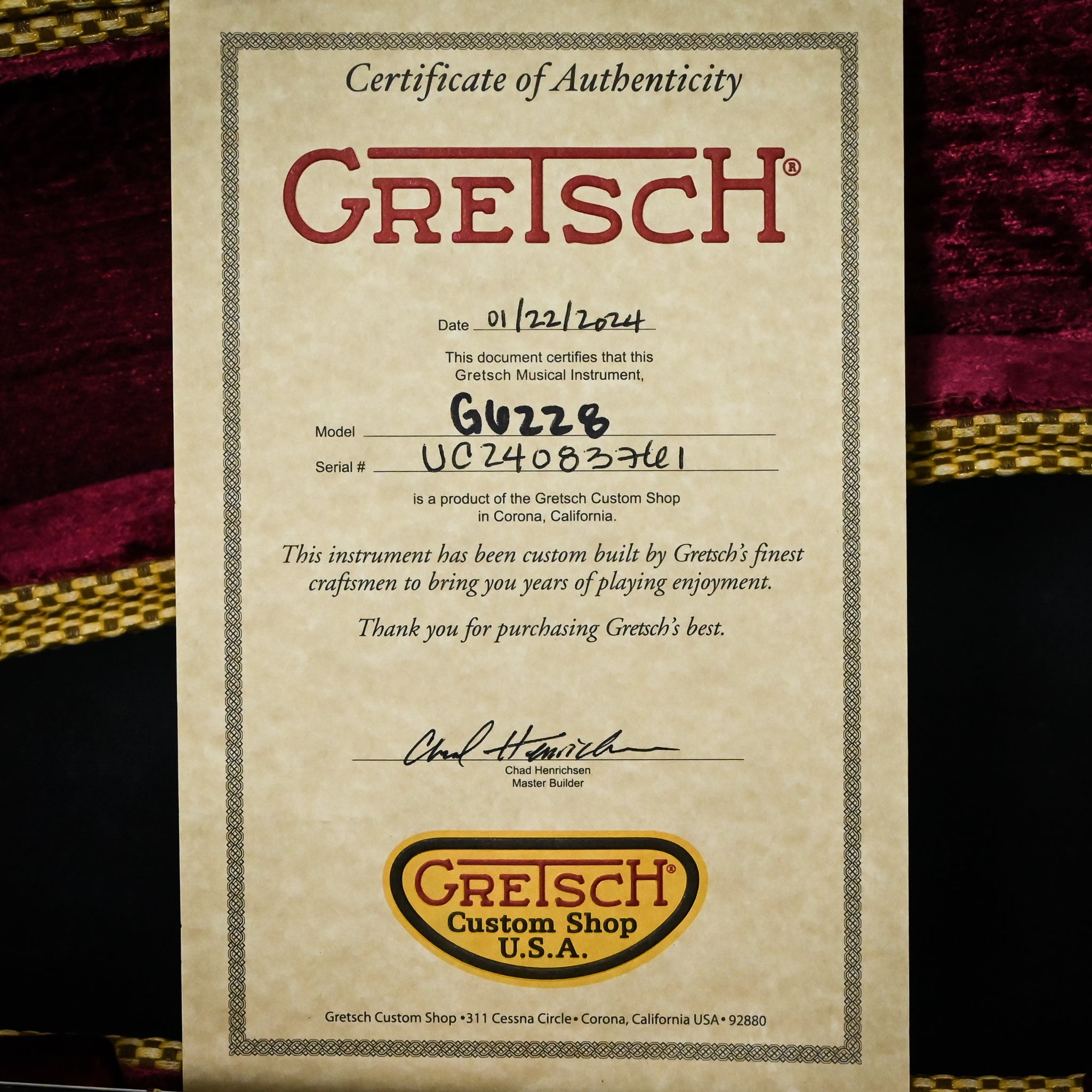 Gretsch Custom Shop USA Masterbuilt Chad Henrichsen G6228-CST Jet Heavy Relic- Shell Pink/ Black (UC24083761)