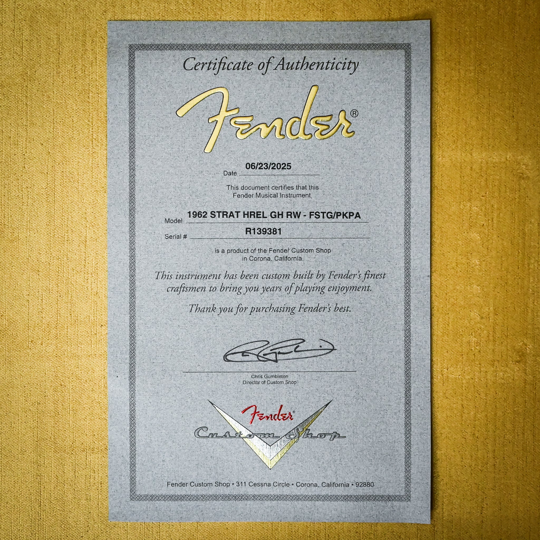 Fender Custom Shop 1962 Stratocaster w/ Gold Hardware Heavy Relic- Frost Gold/ Pink Paisley 2025 (R139381)