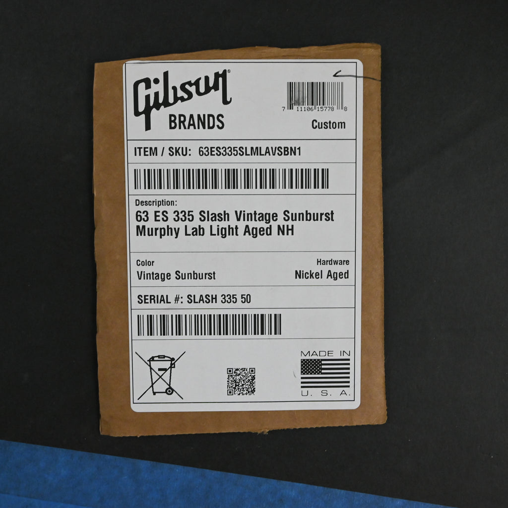 Gibson Slash 1963 ES-335 Collector’s Edition Vintage Sunburst SLASH 335 Limited to 50 Worldwide Slash Signed (#50 of 50)