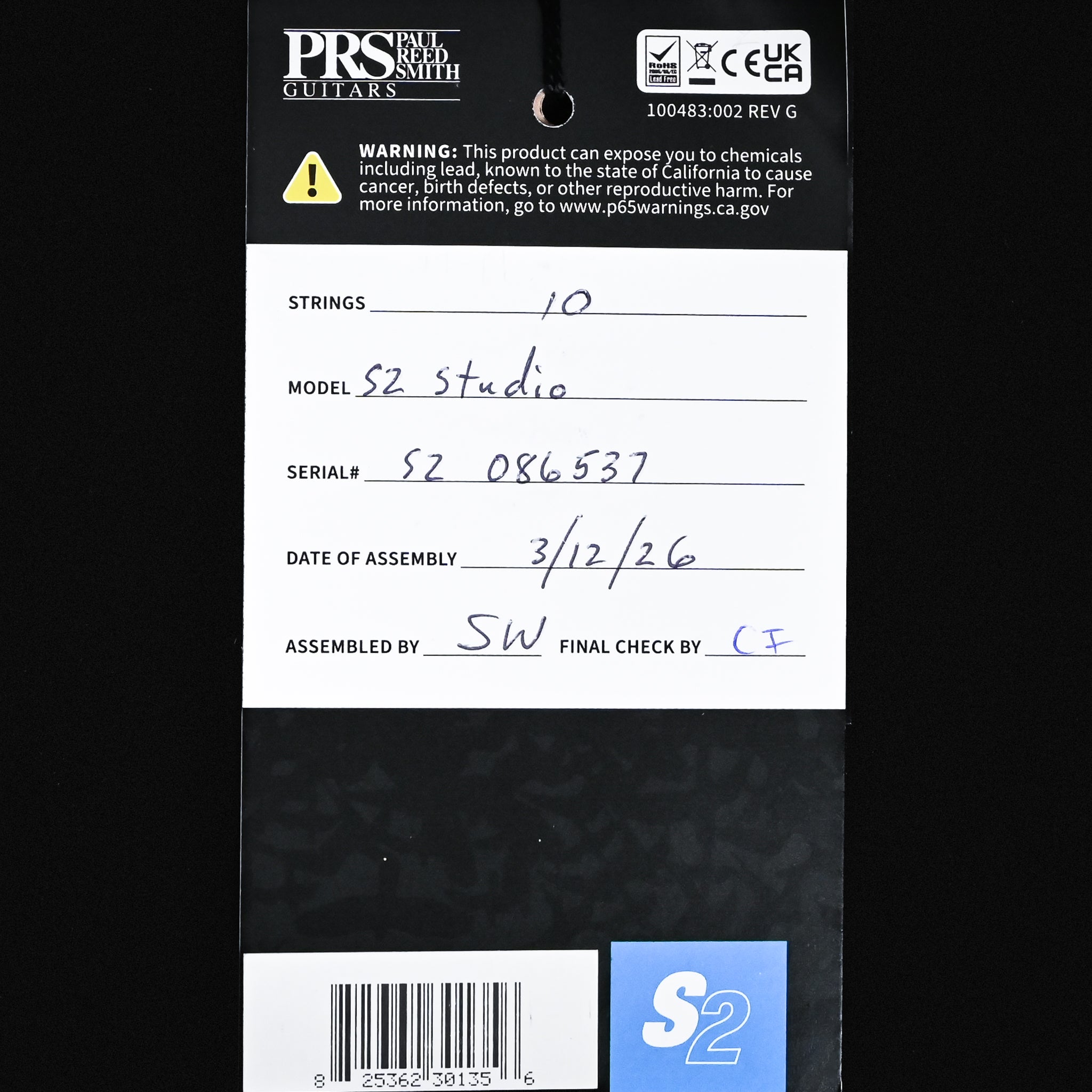 PRS S2 Studio Electric Guitar- Sprayer's Choice 2026 (S2086537)