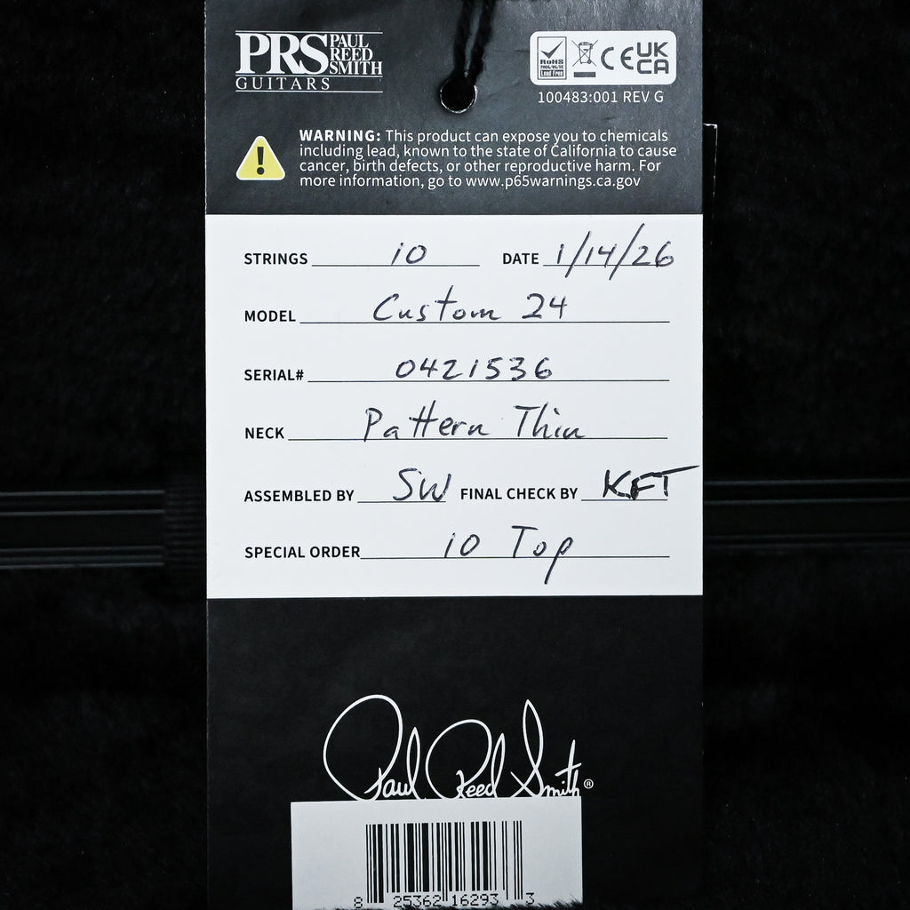PRS Custom 24 w/ 10-Top & DMO Pickups- Charcoal Burst 2025 (0421536)