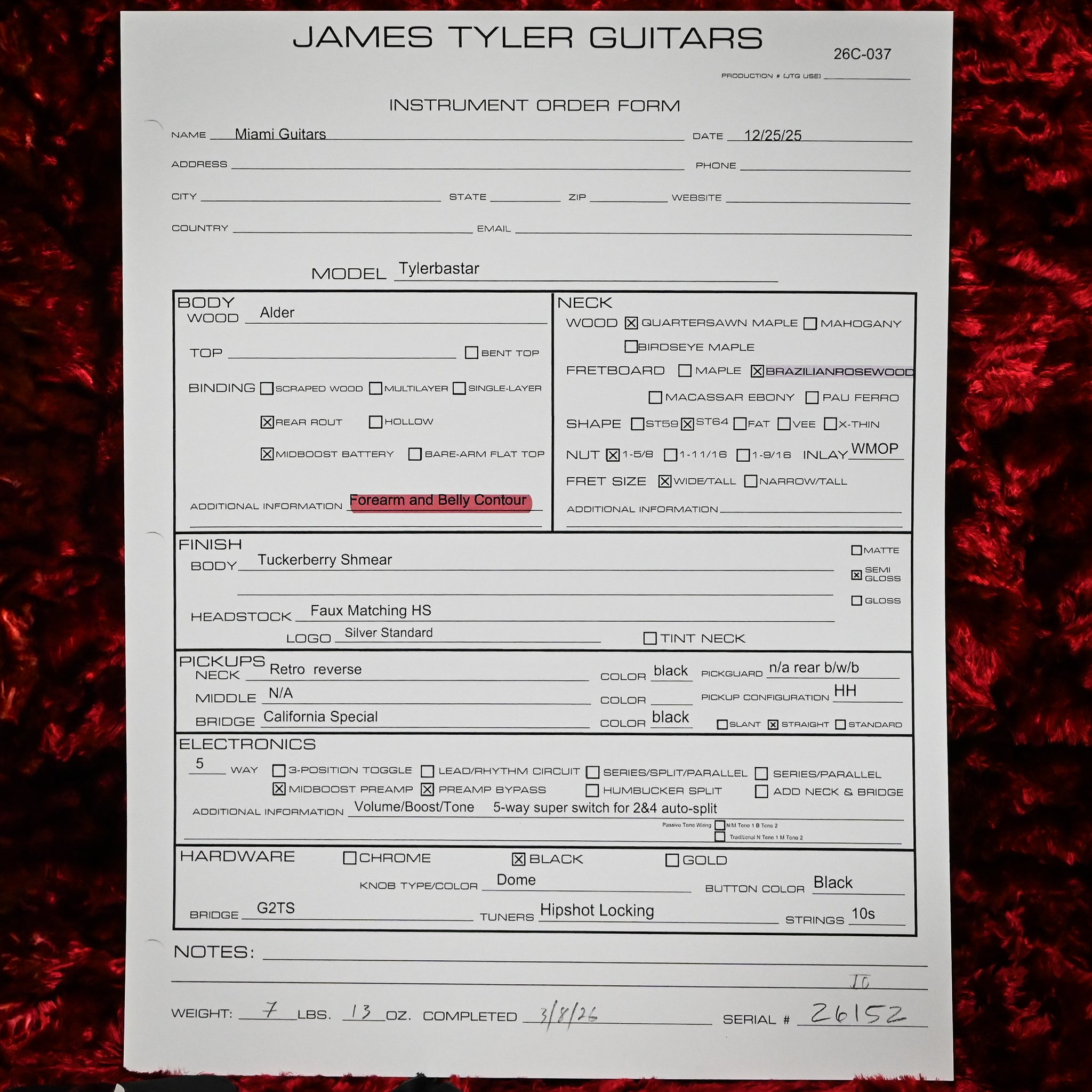 James Tyler Tylerbaster w/ Brazilian Rosewood Fingerboard- Tuckerberry Shmear 2026 (26152)