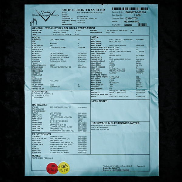 Fender Custom Shop Deluxe Stratocaster w/ Seymour Duncan SH4 Humbucker, Relic/ Closet Classic Hardware- Aged Surf Green 2025 (R143930)