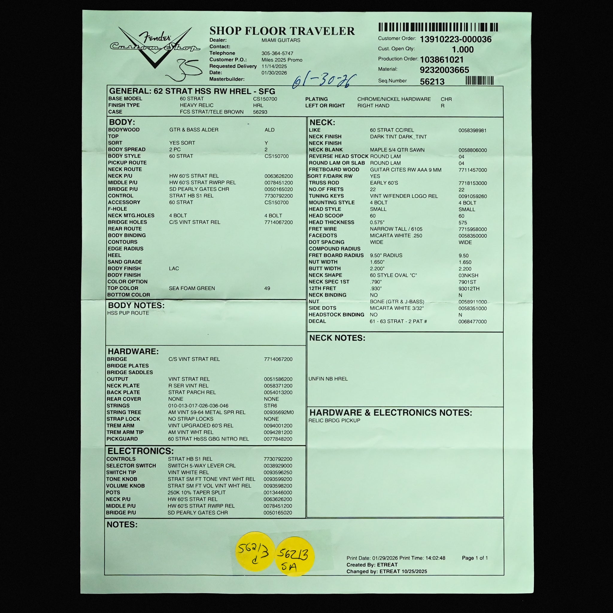 Fender Custom Shop '62 Stratocaster HSS Heavy Relic- Sea Foam Green 2026 (R148191)