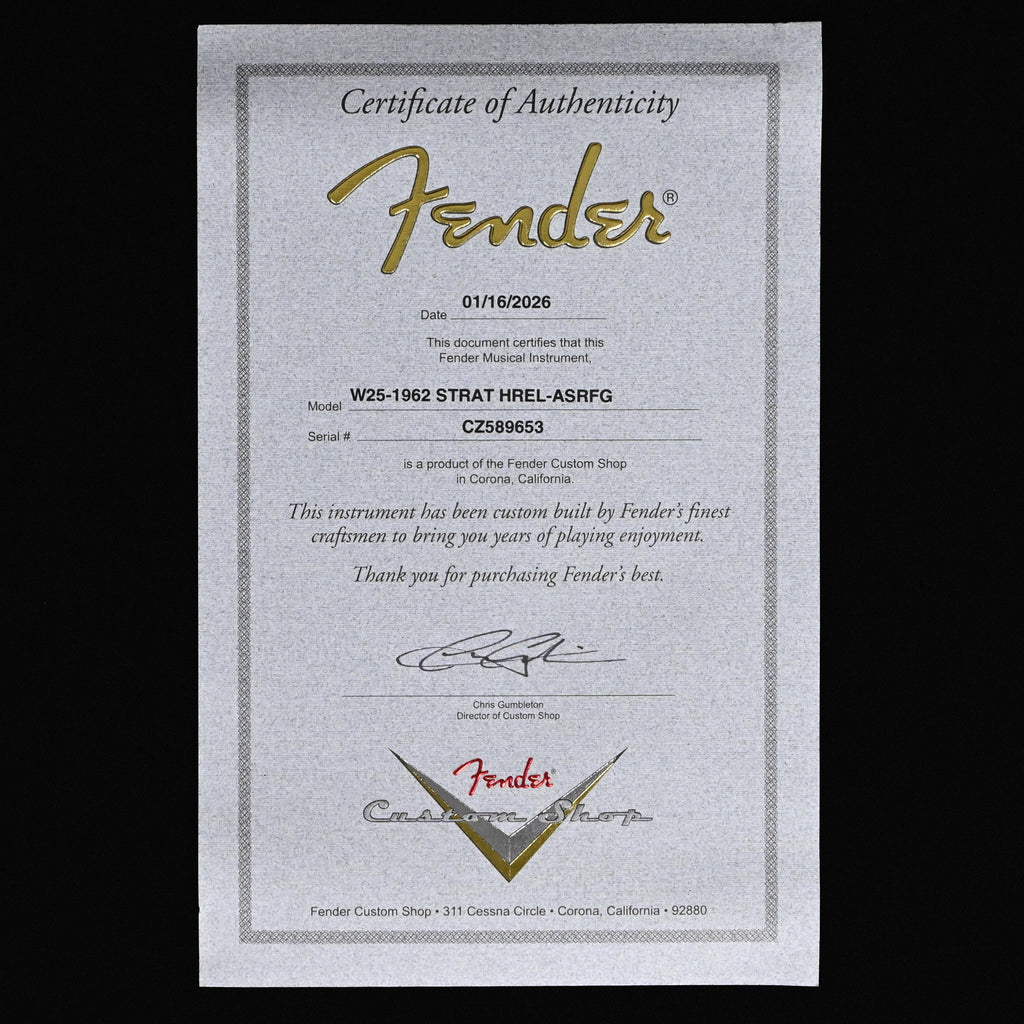 Fender Custom Shop Limited Edition 1962 Stratocaster w/ Handwound 60/63 Pickups, Heavy Relic- Aged Surf Green 2026 (CZ589653)