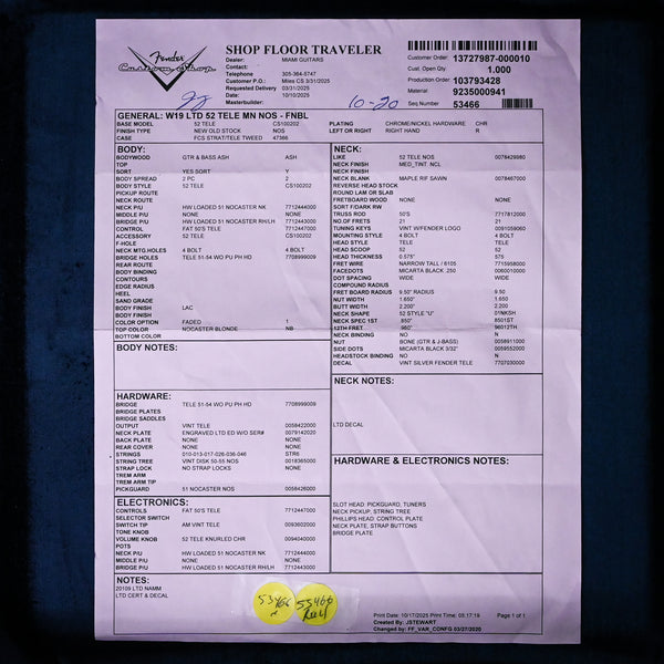 Fender Custom Shop Limited Edition '52 Telecaster NOS- Faded Nocaster Blonde 2025 (R142937)