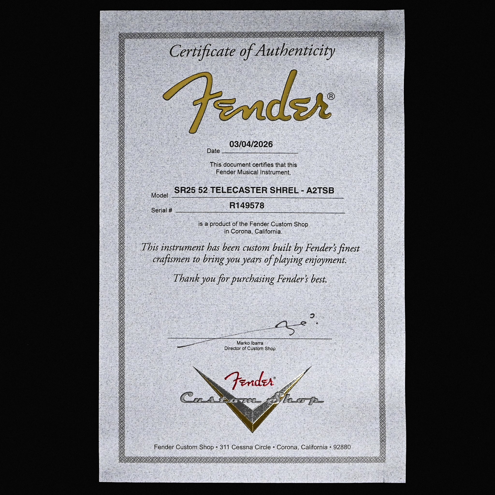 Fender Custom Shop '52 Telecaster Super Heavy Relic- Aged Black 2026 (R149578)