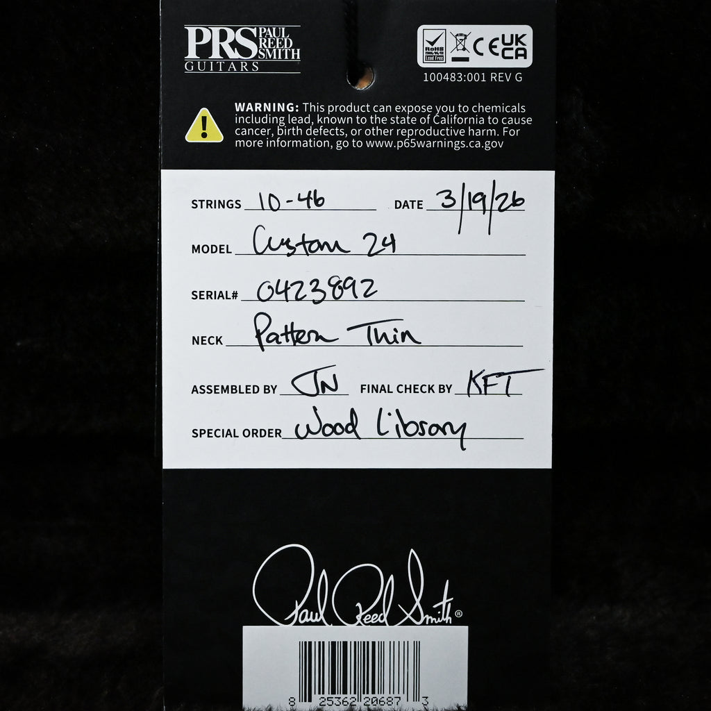 PRS Custom 24 Wood Library w/ 10-Top, Brazilian Rosewood, & 58/15 LT Pickups- Violet Blue Burst 2026 (0423892)