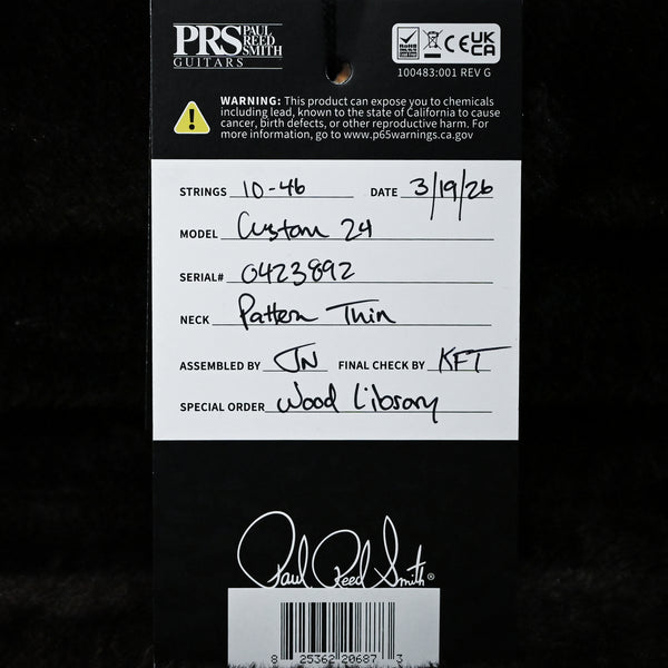 PRS Custom 24 Wood Library w/ 10-Top, Brazilian Rosewood, & 58/15 LT Pickups- Violet Blue Burst 2026 (0423892)