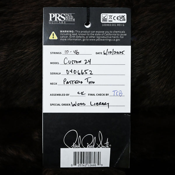 PRS Custom 24 Wood Library w/ 10-Top, Brazilian Rosewood, & DMO Pickups- Eriza Verde Smokeburst 2025 (0406652)