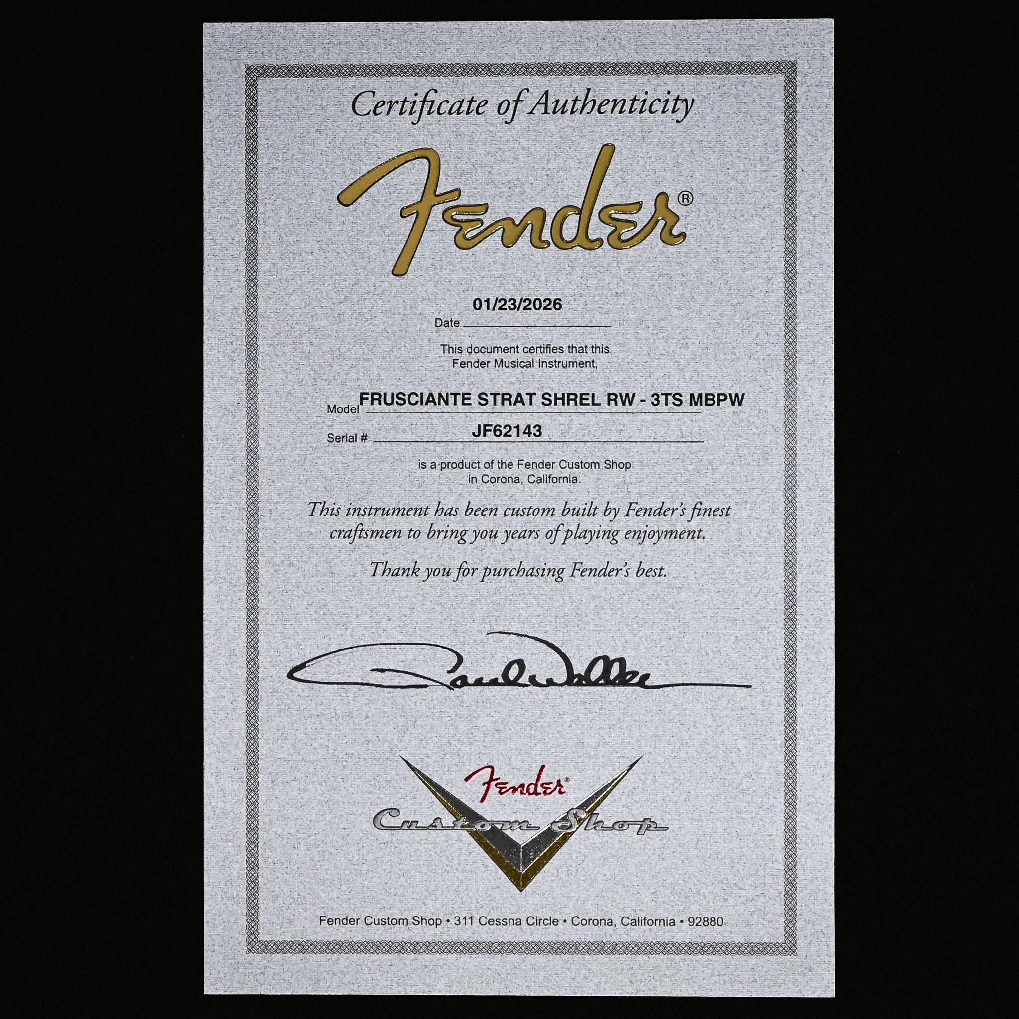 Fender Custom Shop Limited Edition Mastebuilt Paul Waller John Frusciante Stratocaster- 3 Color Sunburst 2026 (JF62143)
