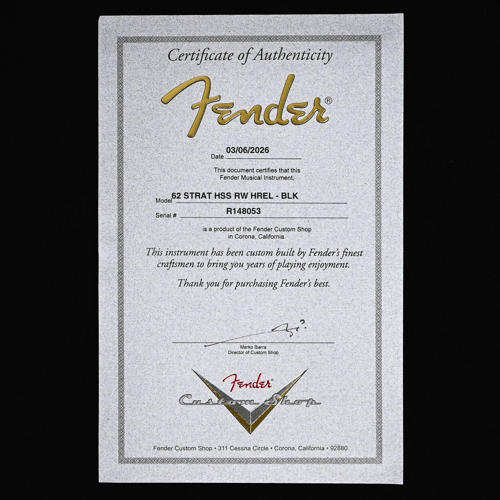 Fender Custom Shop '62 Stratocaster HSS Heavy Relic- Black 2026 (R148053)