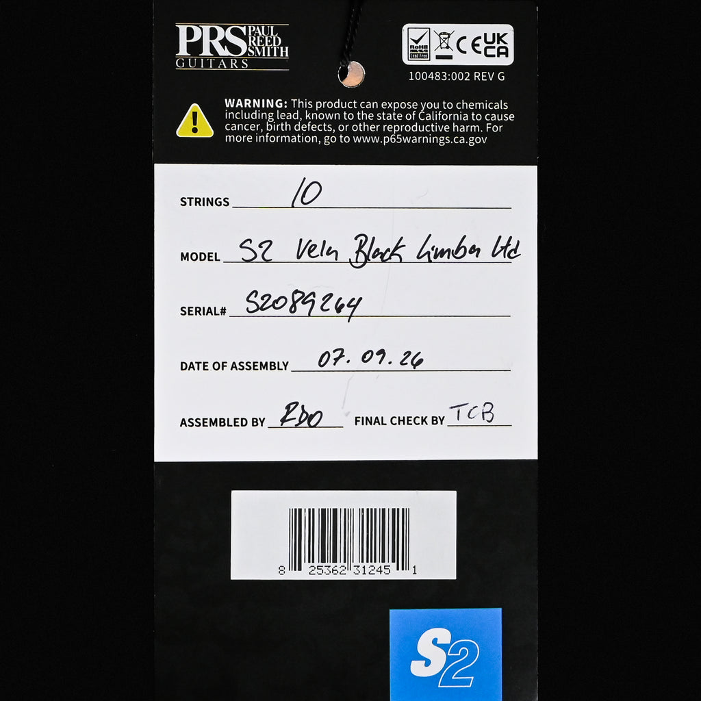 PRS S2 Vela Black Limba Limited Edition- Natural 2026 (S2089264)