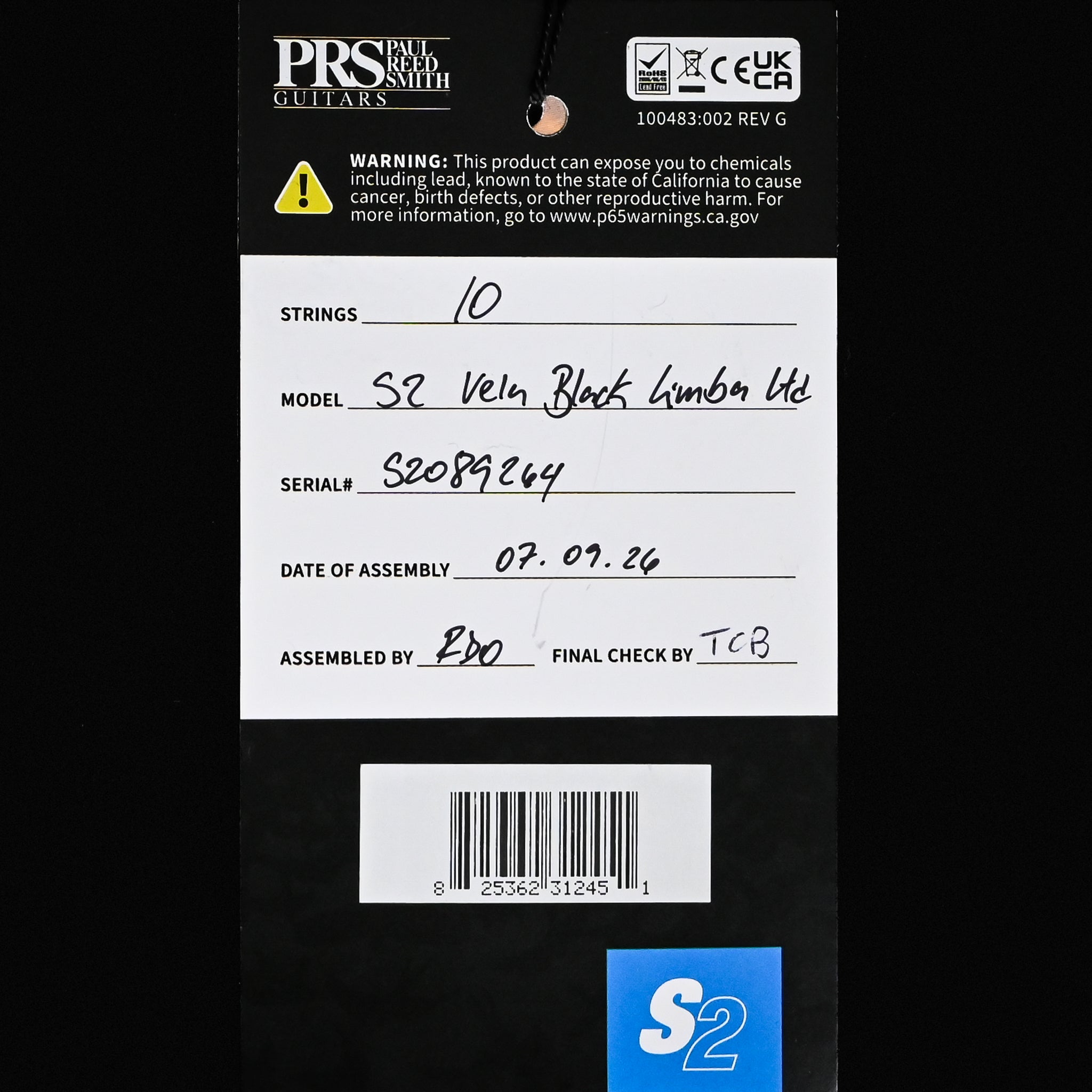 PRS S2 Vela Black Limba Limited Edition- Natural 2026 (S2089264)