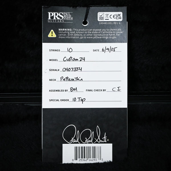 PRS Custom 24 w/ 10-Top & DMO Pickups- Charcoal Burst 2025 (0407354)