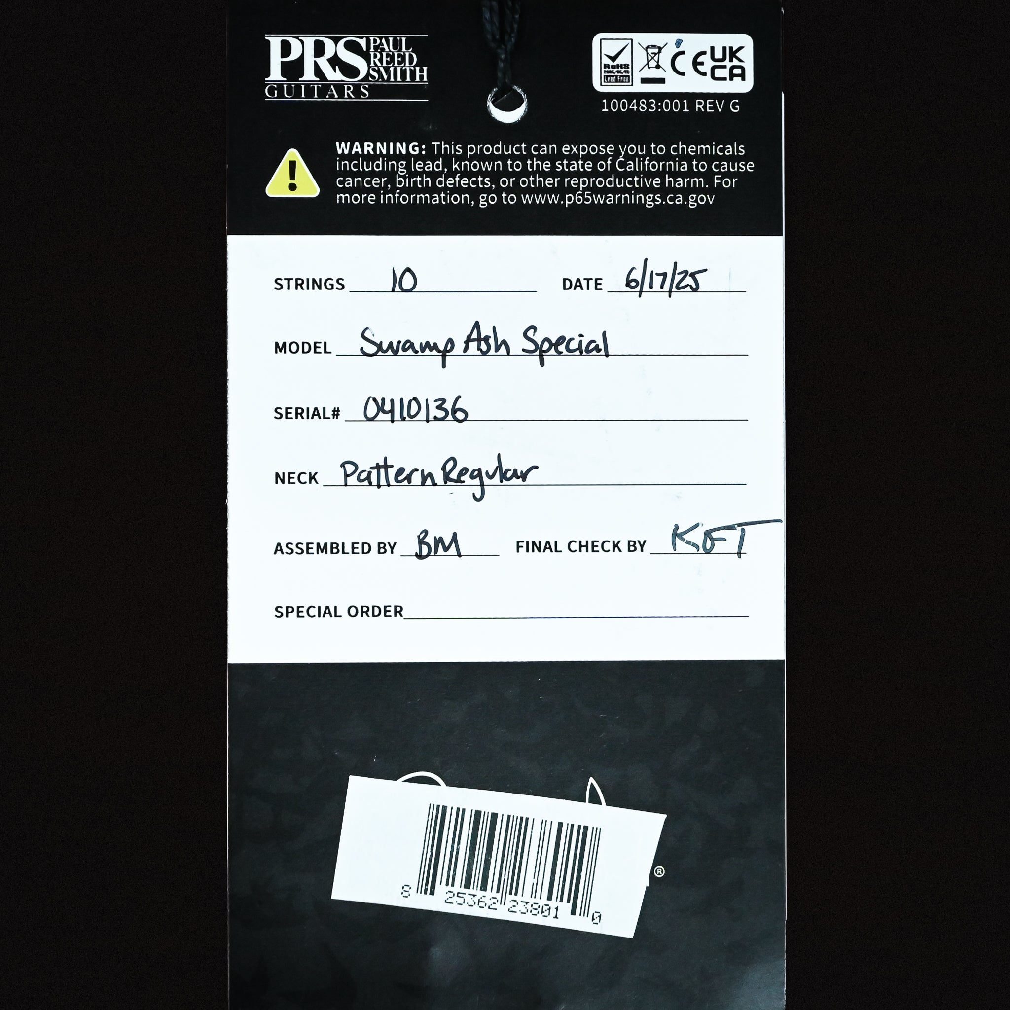 PRS Swamp Ash Special Electric Guitar- Black Doghair Smokeburst 2025 (0410136)