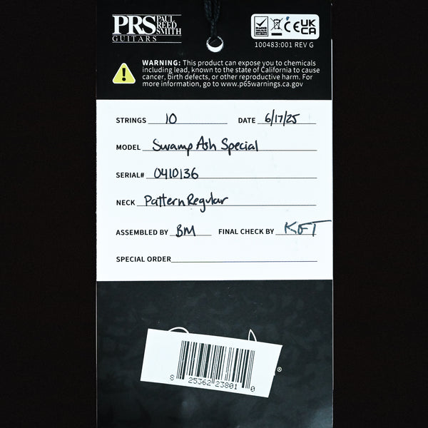 PRS Swamp Ash Special Electric Guitar- Black Doghair Smokeburst 2025 (0410136)