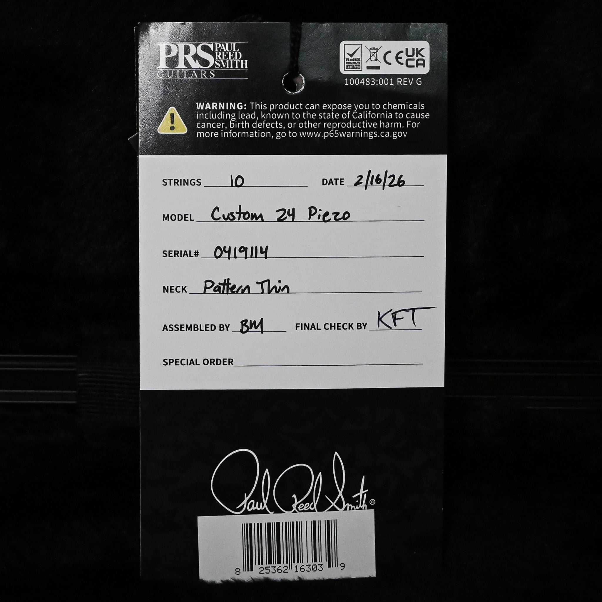 PRS Custom 24 Piezo w/ DMO Pickups Electric Guitar- Black (Natural Back) 2026 (0419114)