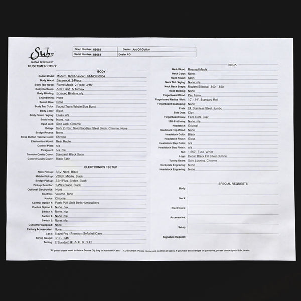 Suhr Modern Plus Electric Guitar- Faded Trans Whale Blue Burst 2025 (85681)