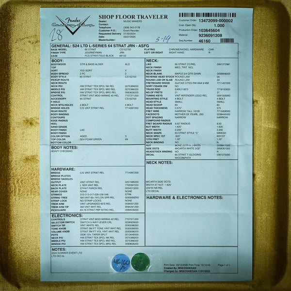 Fender Custom Shop Limited Edition L-Series '64 Stratocaster w/ HW Texas Special Journeyman- Aged Sea Foam Green 2025 (L11682)