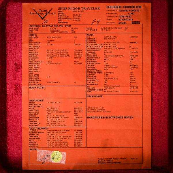 Fender Custom Shop '60 Stratocaster Journeyman- Purple Sparkle 2025 (CZ588772)