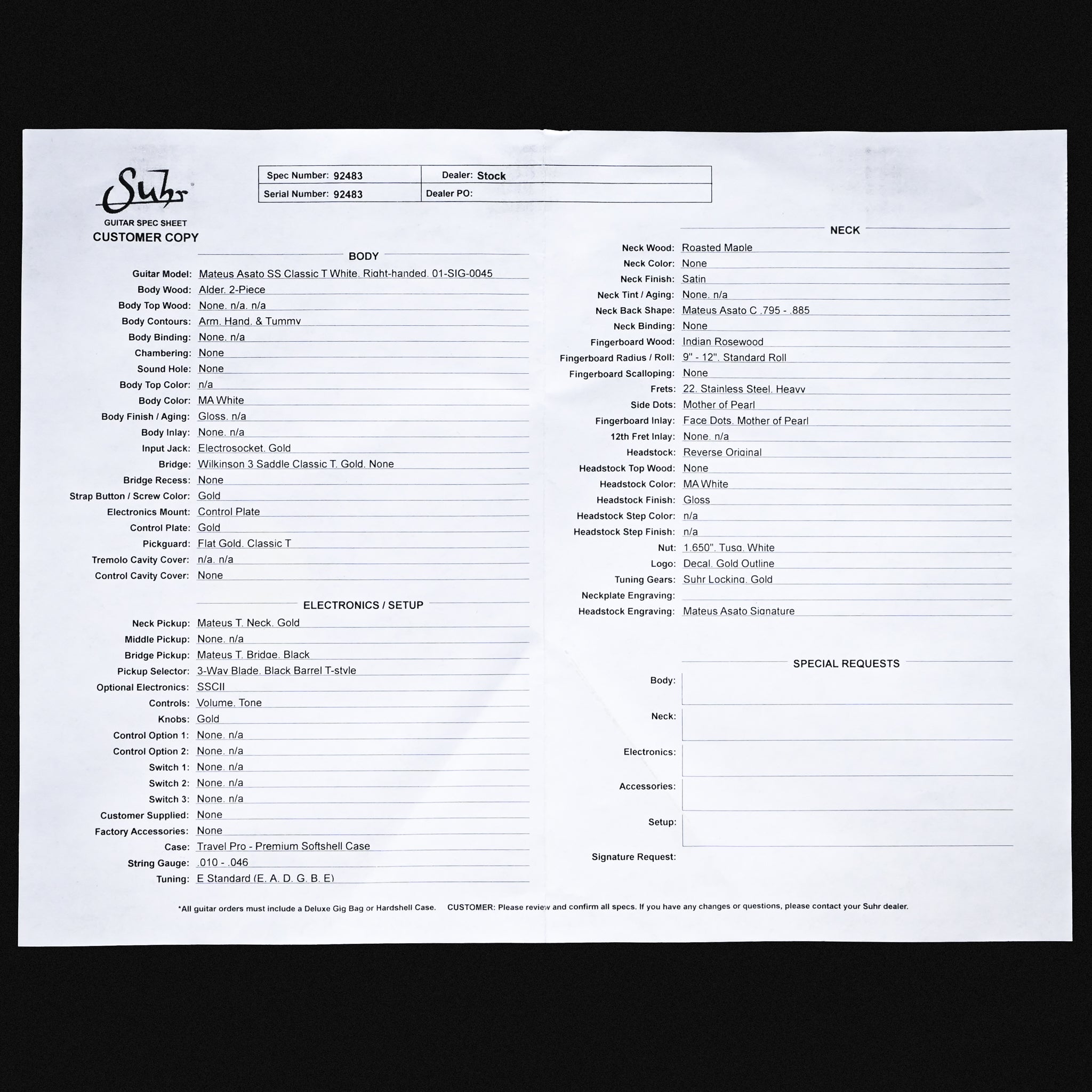 Suhr Mateus Asato Signature Series Classic T w/ Premium Softshell Case- MA White 2026 (92483)
