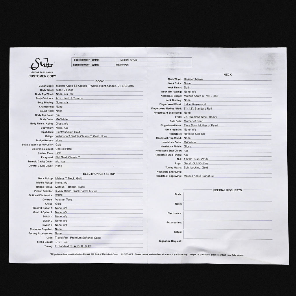 Suhr Mateus Asato Signature Series Classic T w/ Premium Softshell Case- MA White 2026 (92493)