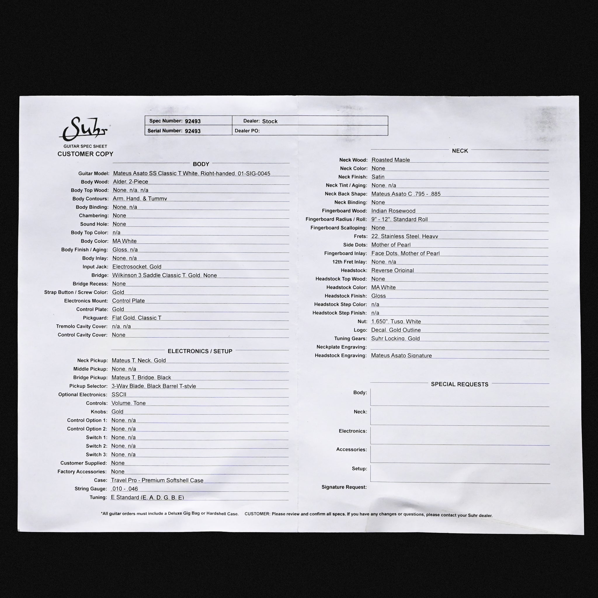 Suhr Mateus Asato Signature Series Classic T w/ Premium Softshell Case- MA White 2026 (92493)