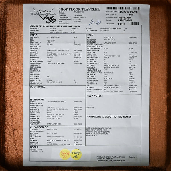 Fender Custom Shop Limited Edition '52 Telecaster NOS- Faded Nocaster Blonde 2025 (R140593)