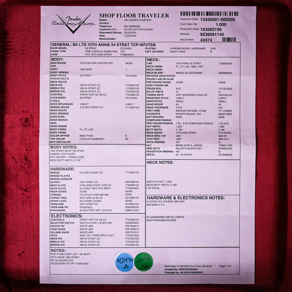 Fender Custom Shop Limited Edition 70th Anniversary '54 Stratocaster Time Capsule Finish- Wide Fade 2 Color Sunburst 2025 (XN5507)