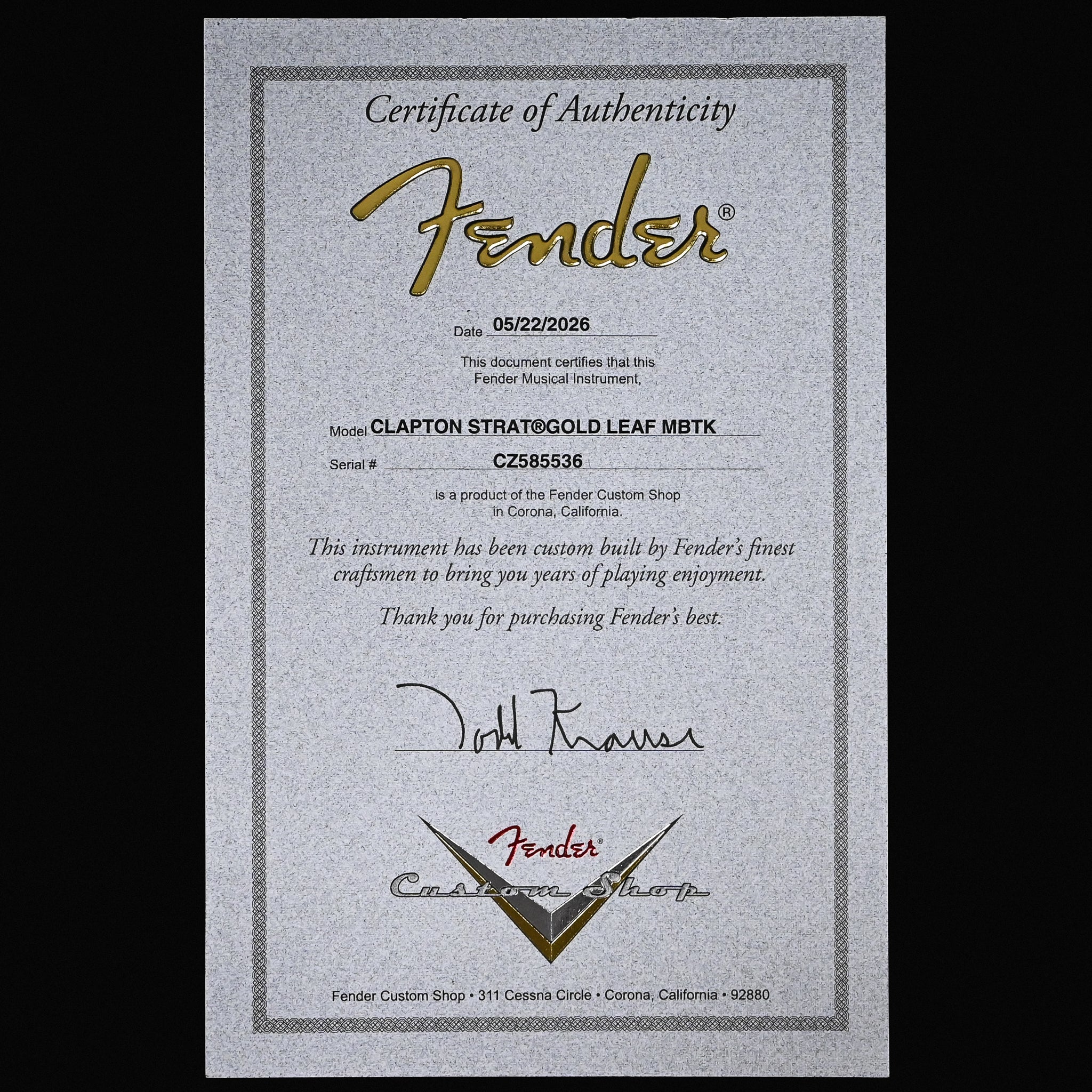 Fender Custom Shop Masterbuilt Todd Krause Eric Clapton Stratocaster 5A Flame Maple Neck, NOS- Gold Leaf 2026 (CZ585536)
