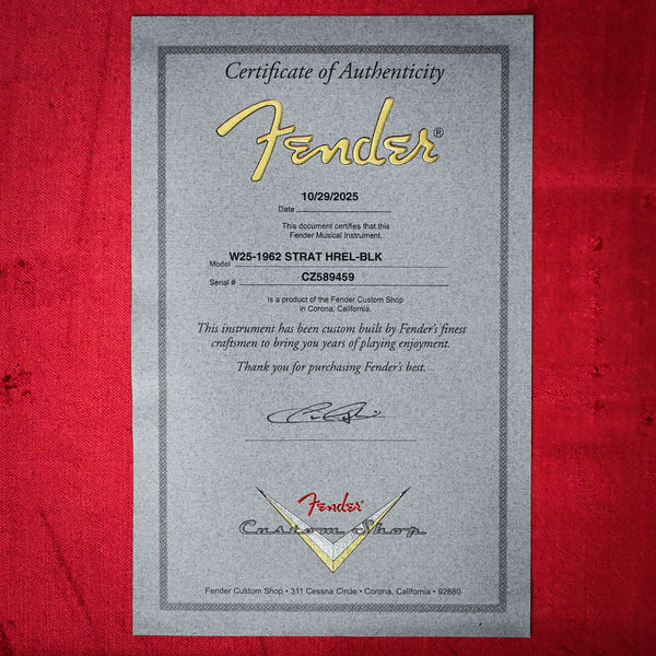 Fender Custom Shop Limited Edition 1962 Stratocaster w/ Handwound 60/63 Pickups, Heavy Relic- Black 2025 (CZ589459)