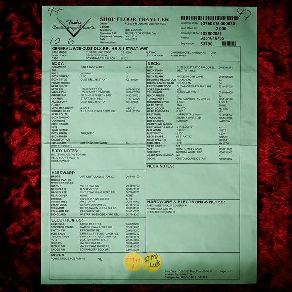 Fender Custom Shop Deluxe Stratocaster w/ Seymour Duncan SH4B Humbucker, Relic/ Closet Classic Hardware- Aged Vintage White 2025 (R146312)