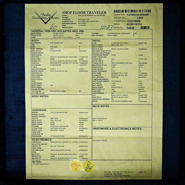 Fender Custom Shop 1951 Nocaster Heavy Relic- Nocaster Blonde 2025 (R149298)
