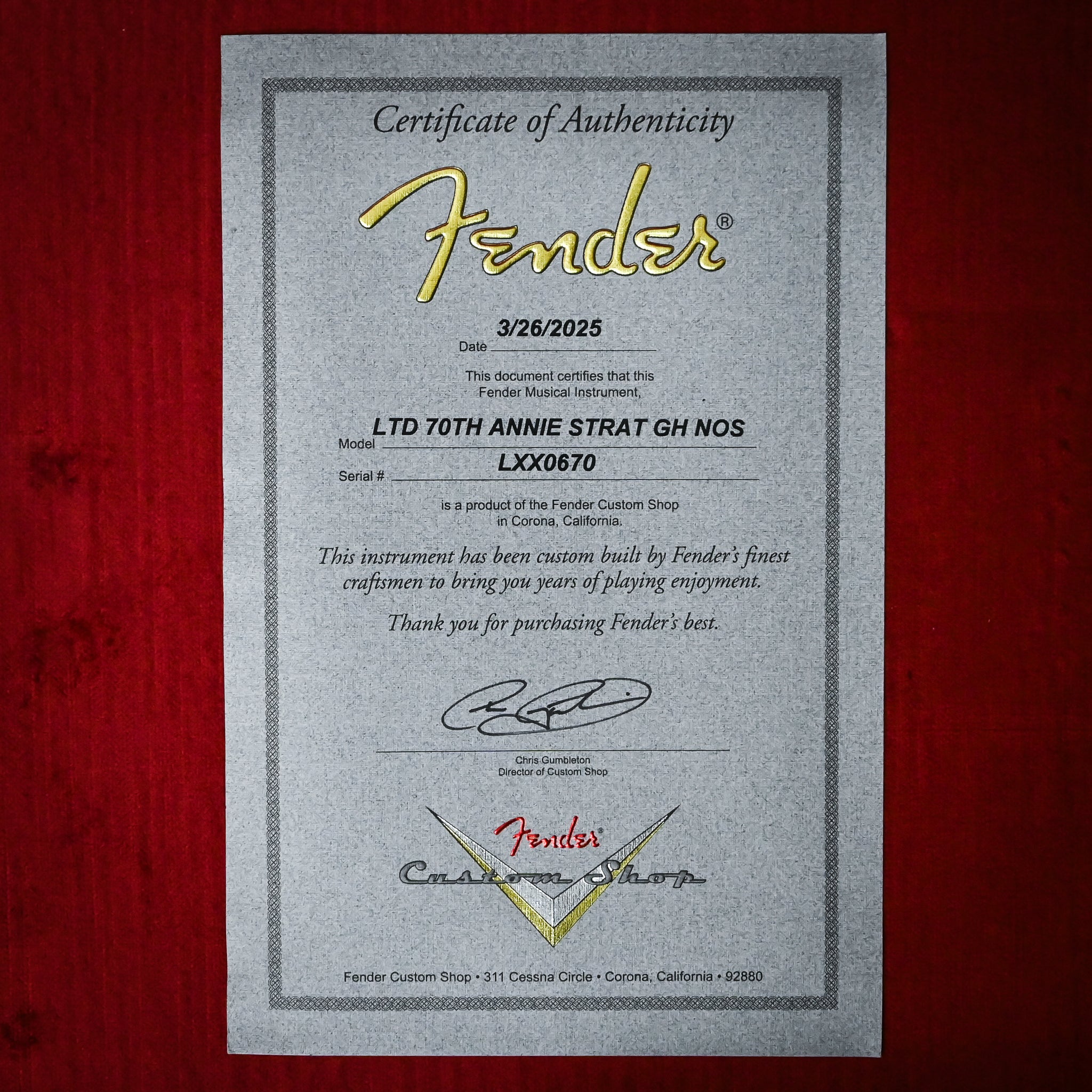 Fender Custom Shop Limited Edition 70th Anniversary Stratocaster w/ Gold Hardware NOS- Aztec Gold 2025 (LXX0670)