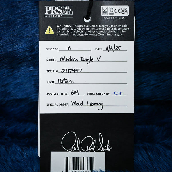 PRS Modern Eagle V Wood Library w/ 10-Top & Brazilian Rosewood Fingerboard Electric Guitar- Violet Blue Burst 2025 (0417997)