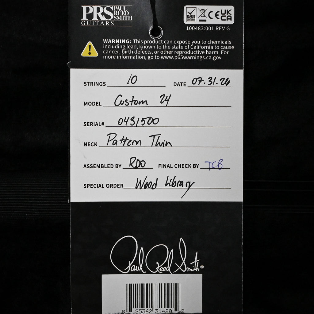 PRS Custom 24 Wood Library w/ 10-Top, Brazilian Rosewood, & DMO Pickups- Violet Blue Burst 2026 (0431500)