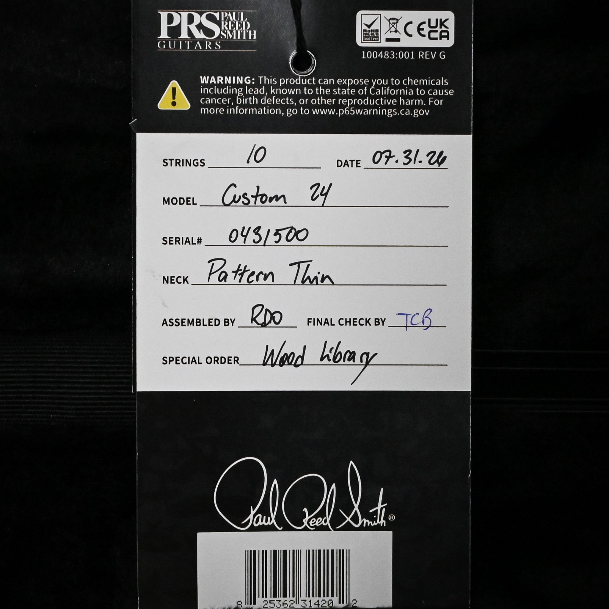 PRS Custom 24 Wood Library w/ 10-Top, Brazilian Rosewood, & DMO Pickups- Violet Blue Burst 2026 (0431500)