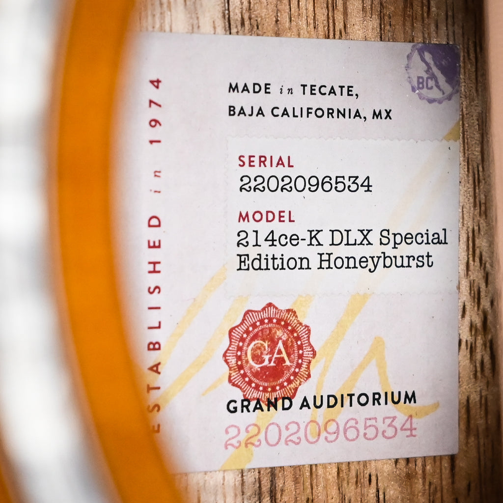 Taylor 214ce-K DLX Special Edition Honeyburst w/ Sitka Spruce Top & Hawaiian Koa Back and Sides Acoustic/ Electric- Honey Sunburst 2026 (2202096534)
