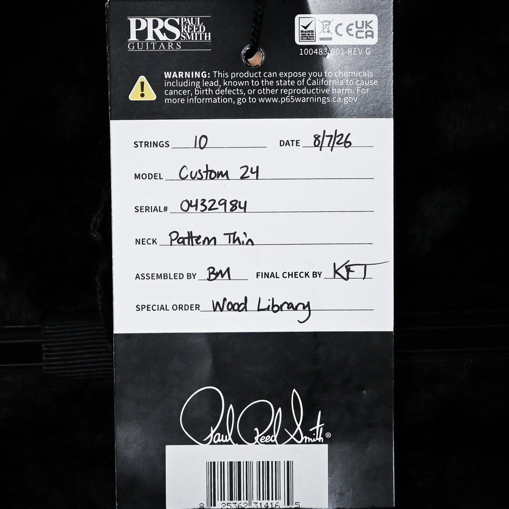 PRS Custom 24 Wood Library w/ 1-Piece Flame 10-Top, Brazilian Rosewood, & DMO Pickups- Charcoal Cherry Burst 2026 (0432984)