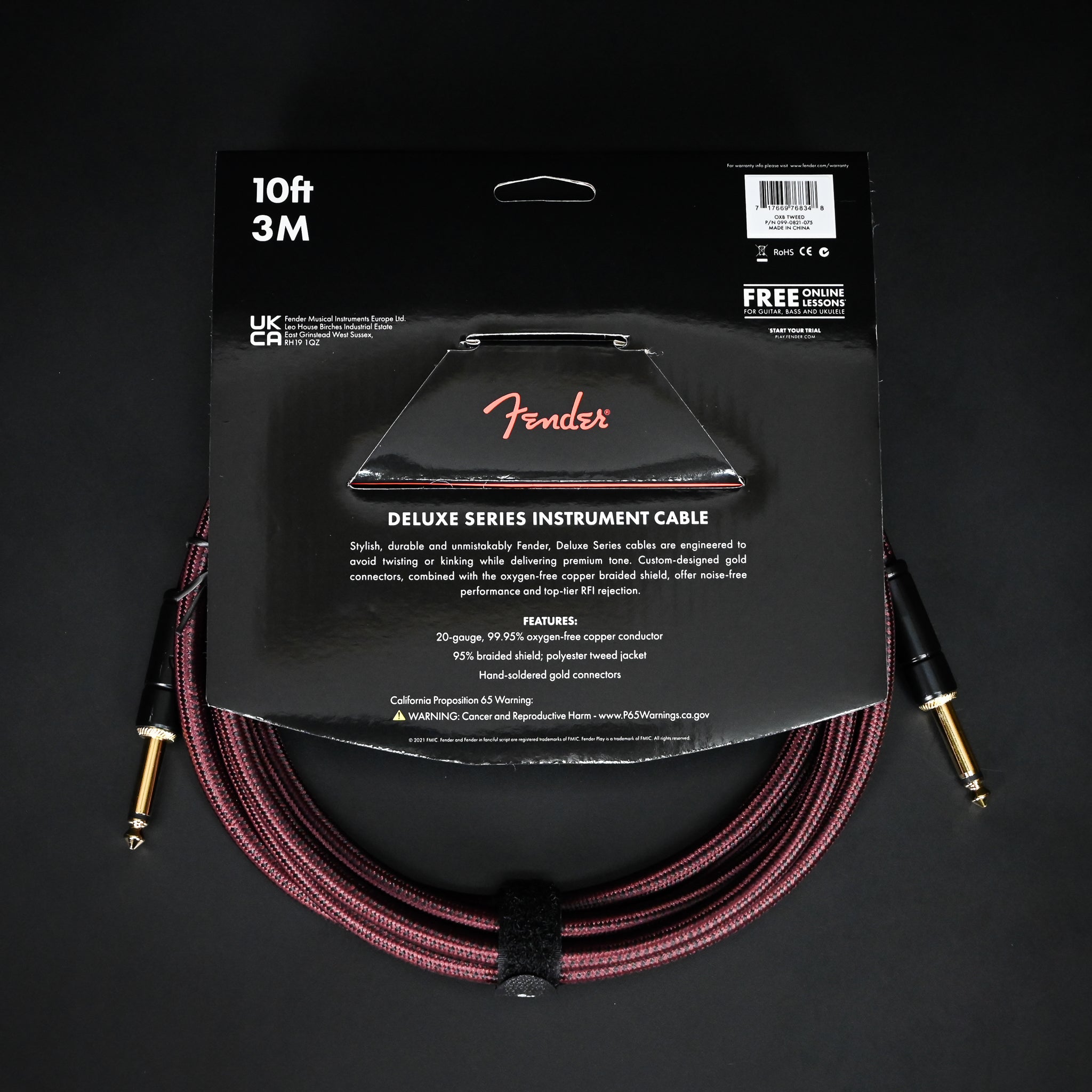 Fender Deluxe Series Tweed Instrument Cable 10ft