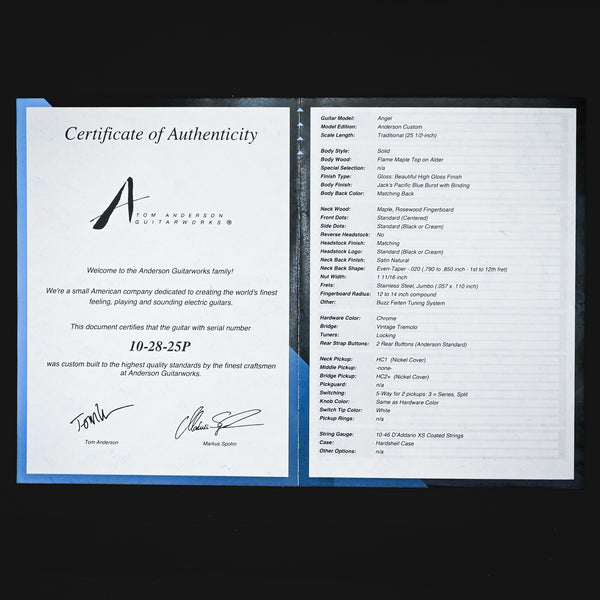 Tom Anderson Custom Angel- Jack's Pacific Blue Burst w/ Binding 2025 (10-28-25P)
