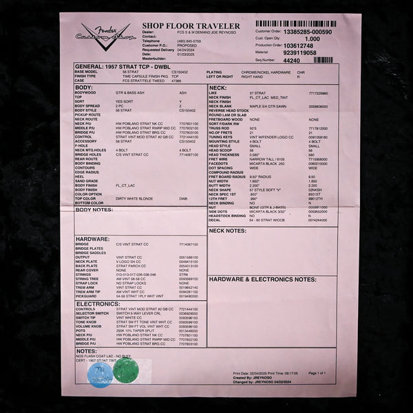 Fender Custom Shop 1957 Stratocaster Time Capsule Finish- Dirty White Blonde 2025 (CZ582366) B-Stock