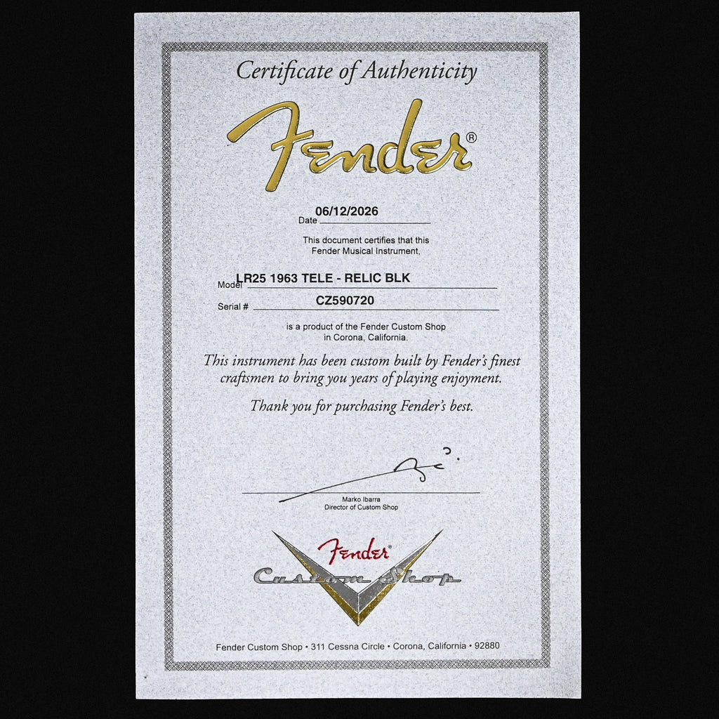 Fender Custom Shop Limited Edition 1963 Telecaster Relic- Black 2026 (CZ590720)