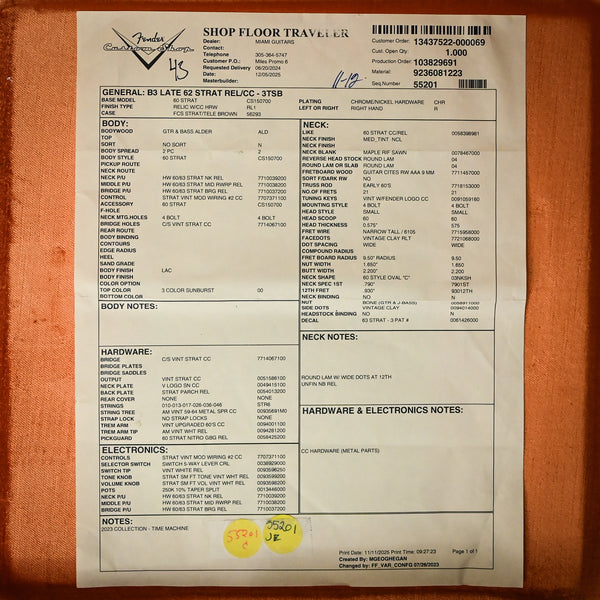 Fender Custom Shop Late-1962 Stratocaster Relic w/ Closet Classic Hardware- 3 Color Sunburst 2025 (CZ587750