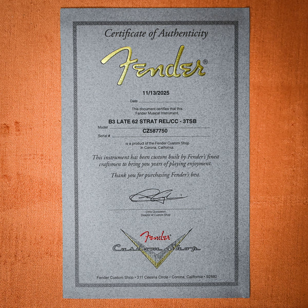 Fender Custom Shop Late-1962 Stratocaster Relic w/ Closet Classic Hardware- 3 Color Sunburst 2025 (CZ587750
