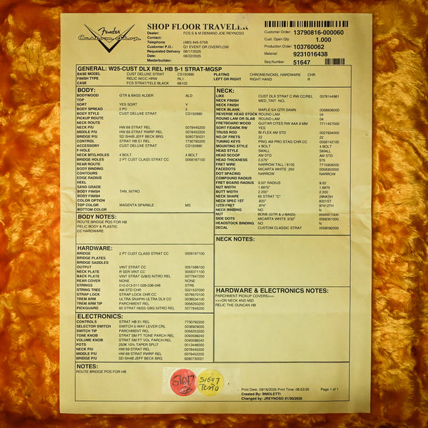 Fender Custom Shop Deluxe Stratocaster w/ Seymour Duncan SH4B Humbucker, Relic/ Closet Classic Hardware- Magenta Sparkle 2025 (R146161)