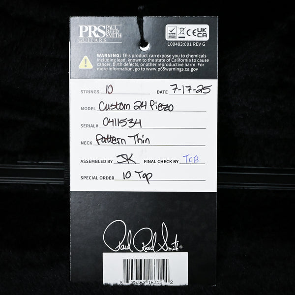PRS Custom 24 Piezo w/ 10-Top & DMO Pickups- Cobalt Blue Smokeburst 2025 (0411534)